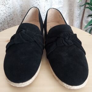 Isaac Mizrahi Live! Knotted Espadrille Black Suede Women's Size 9